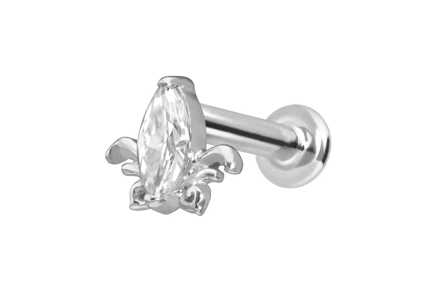 14 Karat Gold Labret Piercing mit Push Fit MOISSANIT-LOTUSBLÜTE